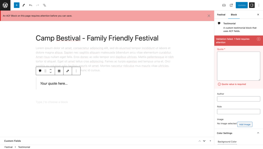 acf block validation